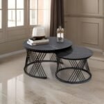 2 Piece Of Modern Glass Top Side End Coffee Table with Nesting Frame CT-4 - Image 2