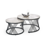 2Pieces Of Modern Glass Top Side End Coffee Table with Nesting Frame CT-5 - Image 2