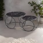 2Pieces Of Multi-Functional Nesting Round Glass Top Coffee Table - Image 4