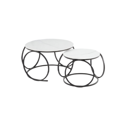 2Pieces Of Multi-Functional Nesting Round Glass Top Coffee Table