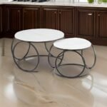 2Pieces Of Multi-Functional Nesting Round Glass Top Coffee Table - Image 5