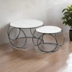 2Pieces Of Multi-Functional Nesting Round Glass Top Coffee Table - Image 2