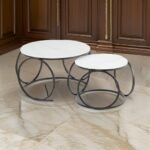 2Pieces Of Multi-Functional Nesting Round Glass Top Coffee Table - Image 4