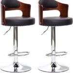 Adjustable Bar Stool Chair with Metal Height and Leather / Wood