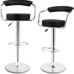 Adjustable Bar Stools with Armrest and Chrome Base - Set of 2