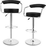 Adjustable Bar Stools with Armrest and Chrome Base - Set of 2