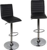 Adjustable Swivel Bar Stools-Faux Leather with High Backrest - Set of 2