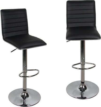 Adjustable Swivel Bar Stools-Faux Leather with High Backrest - Set of 2