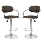 Bamboo Rattan Style Adjustable Kitchen Barstools - Set of 2 Chrome Base - Image 7