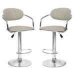 Bamboo Rattan Style Adjustable Kitchen Barstools - Set of 2 Chrome Base