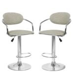 Bamboo Rattan Style Adjustable Kitchen Barstools - Set of 2 Chrome Base