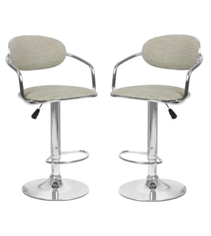 Bamboo Rattan Style Adjustable Kitchen Barstools - Set of 2 Chrome Base