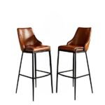 Contemporary Leather Upholstered Bar Chairs Set of 2