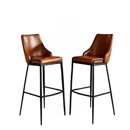 Contemporary Leather Upholstered Bar Chairs Set of 2