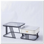 Elegant Nesting Square Glass Top Coffee Table with Marble Top Drawer Table - Image 5