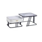 Elegant Nesting Square Glass Top Coffee Table with Marble Top Drawer Table