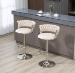 Luxe Tufted Velvet Barstools with Swivel & Silver Base - Set of 2 - Image 13