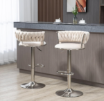 Luxe Tufted Velvet Barstools with Swivel & Silver Base - Set of 2 - Image 14