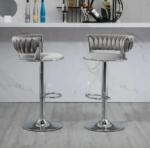 Luxe Tufted Velvet Barstools with Swivel & Silver Base - Set of 2 - Image 16