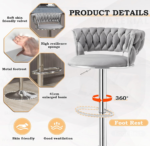 Luxe Tufted Velvet Barstools with Swivel & Silver Base - Set of 2 - Image 18