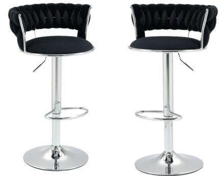 Luxe Tufted Velvet Barstools with Swivel & Silver Base - Set of 2