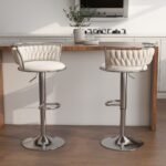 Luxury Silver Based Velvet Swivel Barstool Set Of Two - Image 15