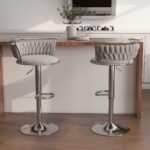 Luxury Silver Based Velvet Swivel Barstool Set Of Two - Image 10
