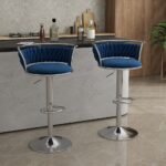 Luxury Silver Based Velvet Swivel Barstool Set Of Two - Image 6