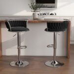 Luxury Silver Based Velvet Swivel Barstool Set Of Two - Image 3