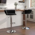 Luxury Silver Based Velvet Swivel Barstool Set Of Two - Image 4