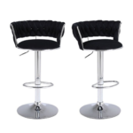Luxury Silver Based Velvet Swivel Barstool Set Of Two