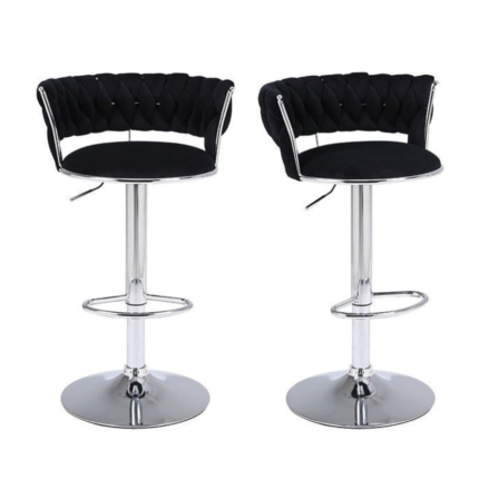 Luxury Silver Based Velvet Swivel Barstool Set Of Two