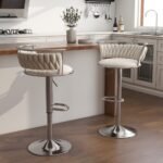 Luxury Silver Based Velvet Swivel Barstool Set Of Two - Image 16