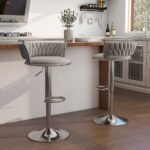 Luxury Silver Based Velvet Swivel Barstool Set Of Two - Image 11
