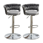 Luxury Silver Based Velvet Swivel Barstool Set Of Two - Image 8