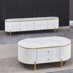 Marble Coffee Table-White Gold - Image 3