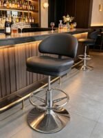 Modern Adjustable Bar Chair with Curved Backrest & Chrome Base - Image 2