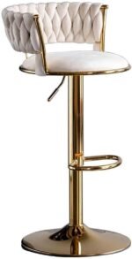 Modern Adjustable Velvet Wave Hollow Barstools - Cream
