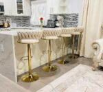 Modern Adjustable Velvet Wave Hollow Barstools - Cream - Image 6