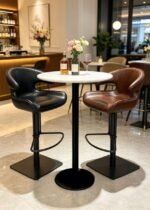 Modern Leather Bar Stool with Backrest & Metal Base - Image 4