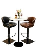 Modern Leather Bar Stool with Backrest & Metal Base - Image 2