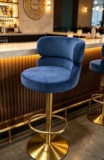 Modern Velvet Bar Chair With Height Adjustment And 360-Degree Swivel - Image 2