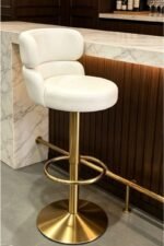 Modern Velvet Bar Chair With Height Adjustment And 360-Degree Swivel - Image 4