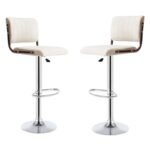 PU leather White Bar Stool - Set of 2