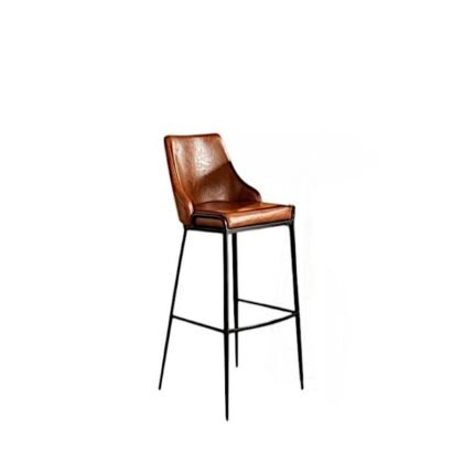 Premium Brown PU Leather Bar Stool with Metal Legs