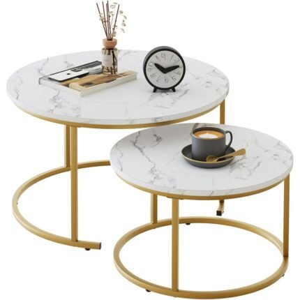 Round Coffee Table Nesting Coffee End Tables Stacking Side Tables - Set of 2