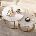 Round Coffee Table Nesting Coffee End Tables Stacking Side Tables - Set of 2 - Image 9