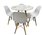 Round Marble Dining Table & 4 Chairs Set