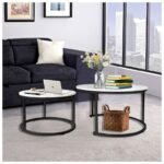 Round Nesting Coffee Table Set of 2, End Side Table with Sturdy Metal Frame - Image 5