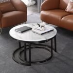 Round Nesting Coffee Table Set of 2, End Side Table with Sturdy Metal Frame - Image 2